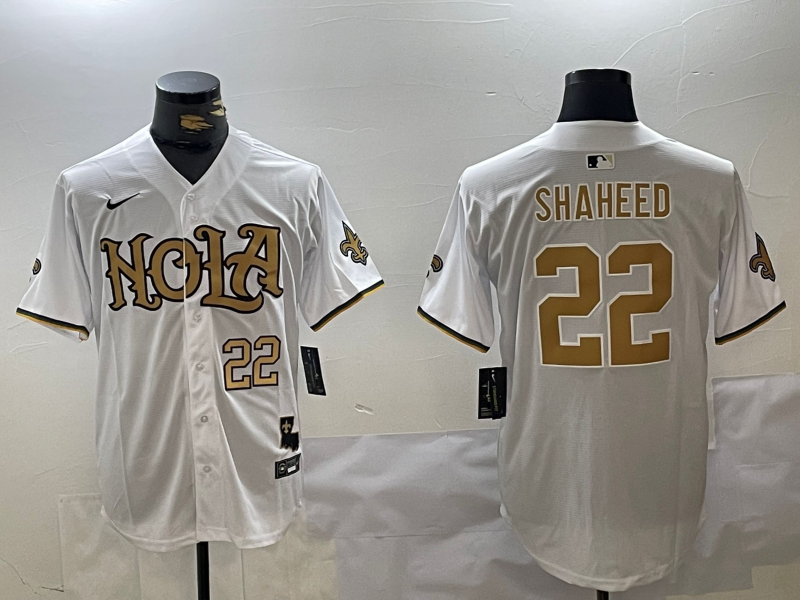 Men's New Orleans Saints #22 Rashid Shaheed White Cool Base Stitched Baseball Jersey Men's New Orleans Saints #22 Rashid Shaheed White Cool Base Stitched Baseball Jersey